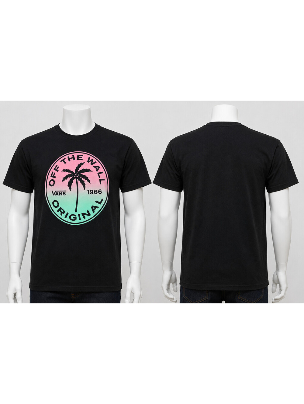 Vans Off The Wall Original Black T-Shirt with Pink and Green